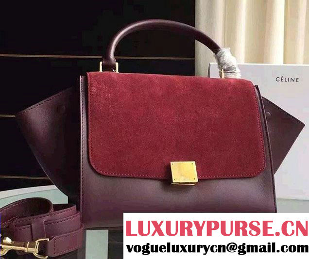 Celine Trapeze Small/Medium Tote Bag in Original Calfskin Leather Red/Burgundy