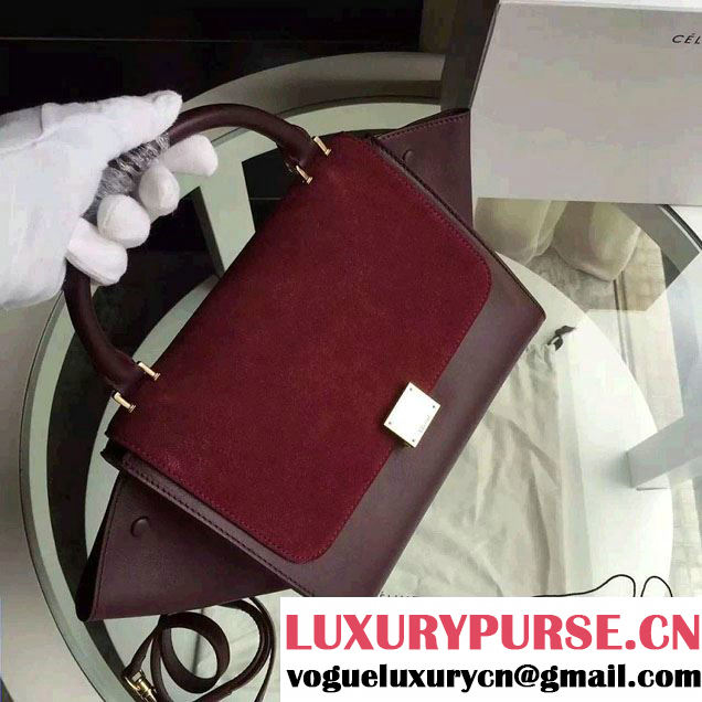 Celine Trapeze Small/Medium Tote Bag in Original Calfskin Leather Red/Burgundy