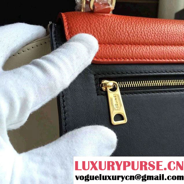Celine Trapeze Small/Medium Tote Bag in Original Calfskin Leather Orange/Black/Creamy