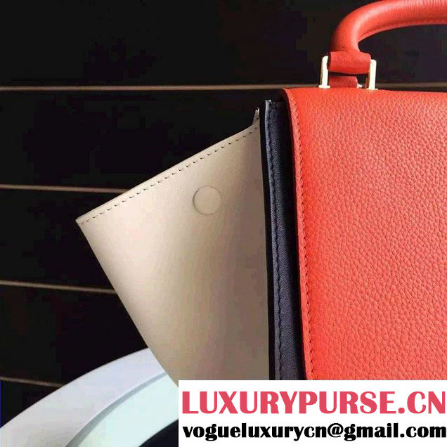 Celine Trapeze Small/Medium Tote Bag in Original Calfskin Leather Orange/Black/Creamy