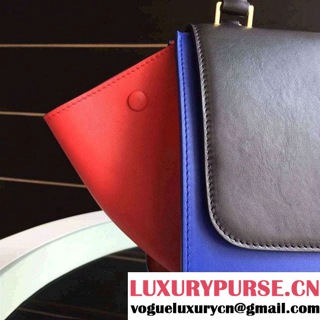 Celine Trapeze Small/Medium Tote Bag in Original Calfskin Leather Black/Blue/ Red
