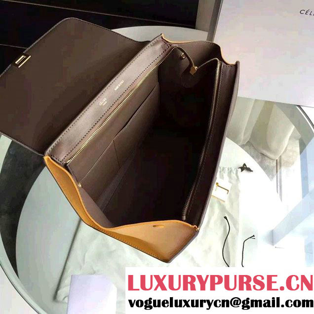 Celine Trapeze Small/Medium Tote Bag in Original Calfskin Leather White/Iron Gray/Yellow
