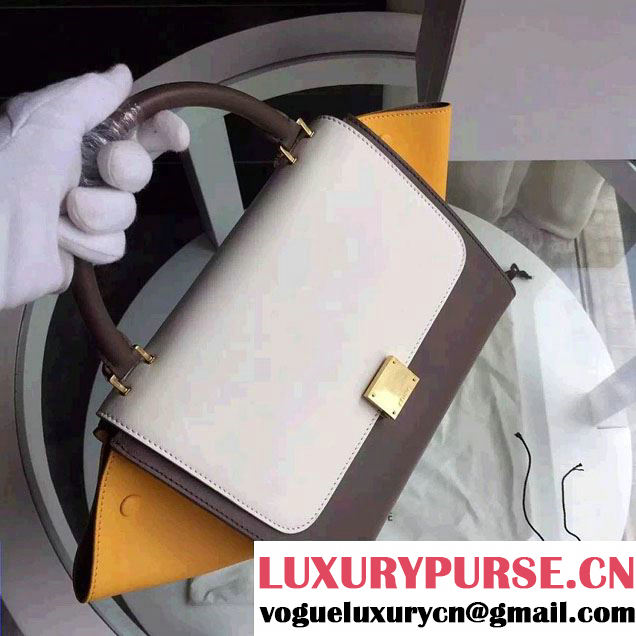 Celine Trapeze Small/Medium Tote Bag in Original Calfskin Leather White/Iron Gray/Yellow