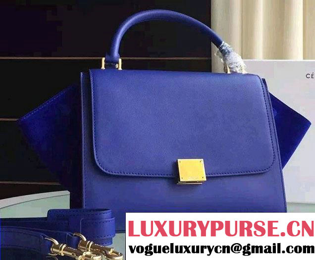 Celine Trapeze Small/Medium Tote Bag in Original Calfskin Leather Blue