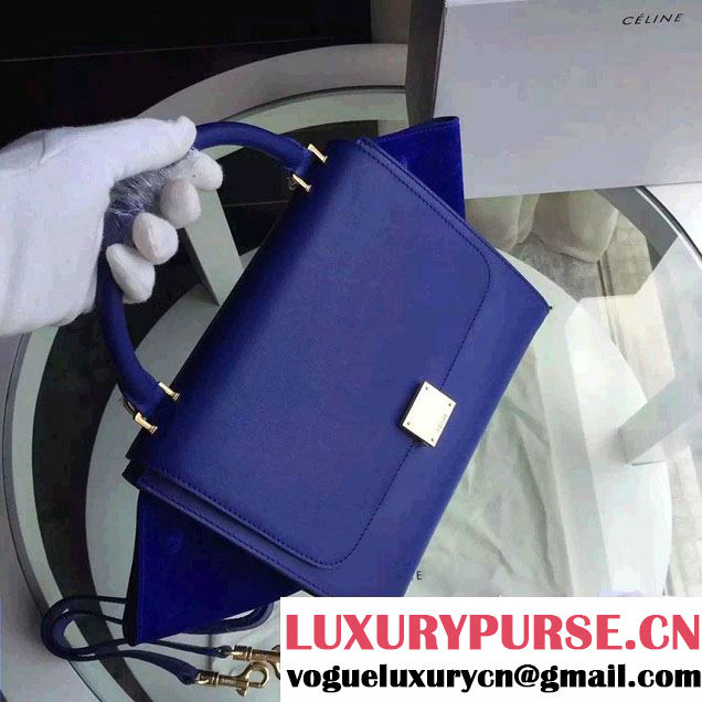 Celine Trapeze Small/Medium Tote Bag in Original Calfskin Leather Blue