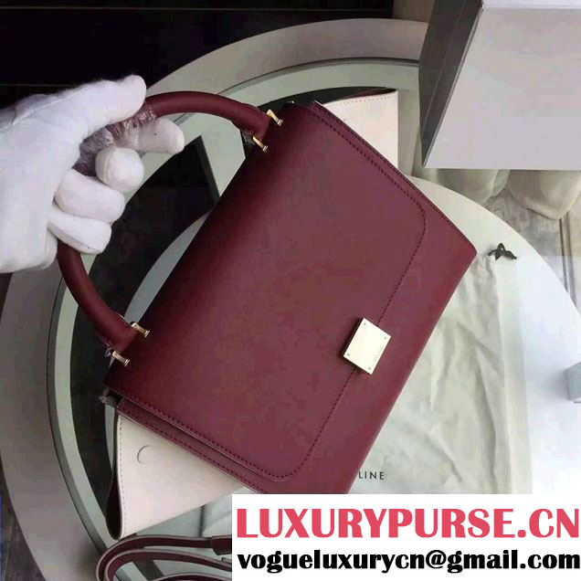 Celine Trapeze Small/Medium Tote Bag in Original Calfskin Leather Burgundy/White