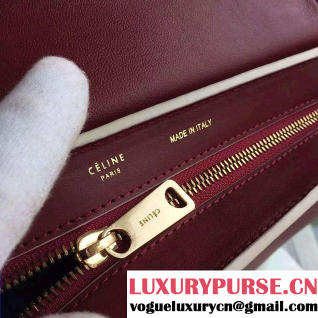Celine Trapeze Small/Medium Tote Bag in Original Calfskin Leather Burgundy/White