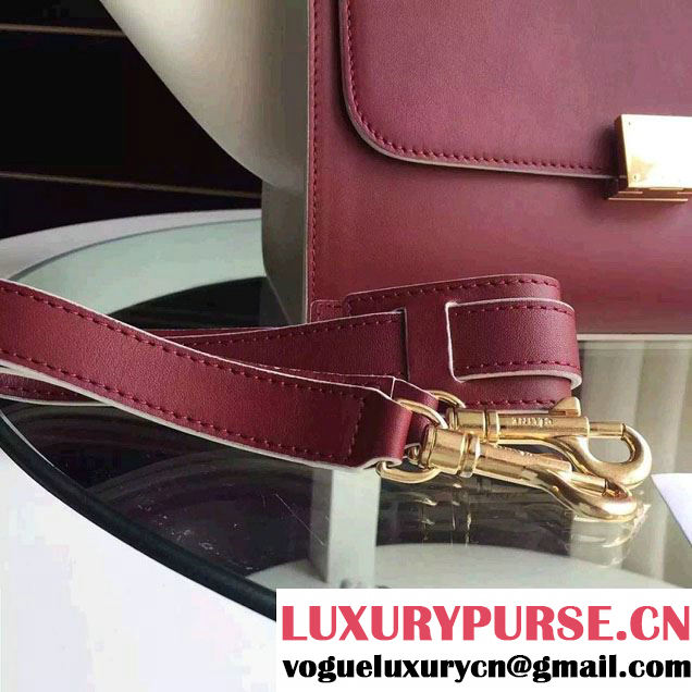 Celine Trapeze Small/Medium Tote Bag in Original Calfskin Leather Burgundy/White