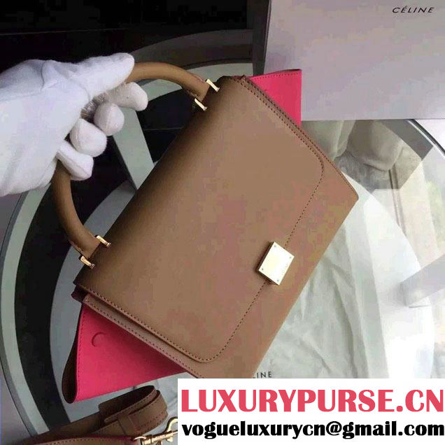 Celine Trapeze Small/Medium Tote Bag in Original Calfskin Leather Apricot/Fuchsia