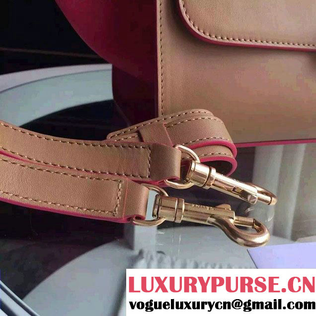 Celine Trapeze Small/Medium Tote Bag in Original Calfskin Leather Apricot/Fuchsia