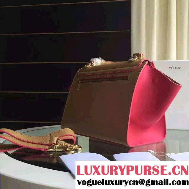 Celine Trapeze Small/Medium Tote Bag in Original Calfskin Leather Apricot/Fuchsia