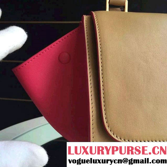 Celine Trapeze Small/Medium Tote Bag in Original Calfskin Leather Apricot/Fuchsia