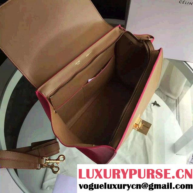 Celine Trapeze Small/Medium Tote Bag in Original Calfskin Leather Apricot/Fuchsia