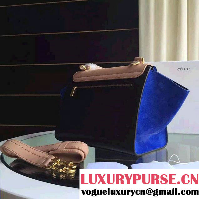 Celine Trapeze Small/Medium Tote Bag in Original Calfskin Leather Nude/Black/Blue