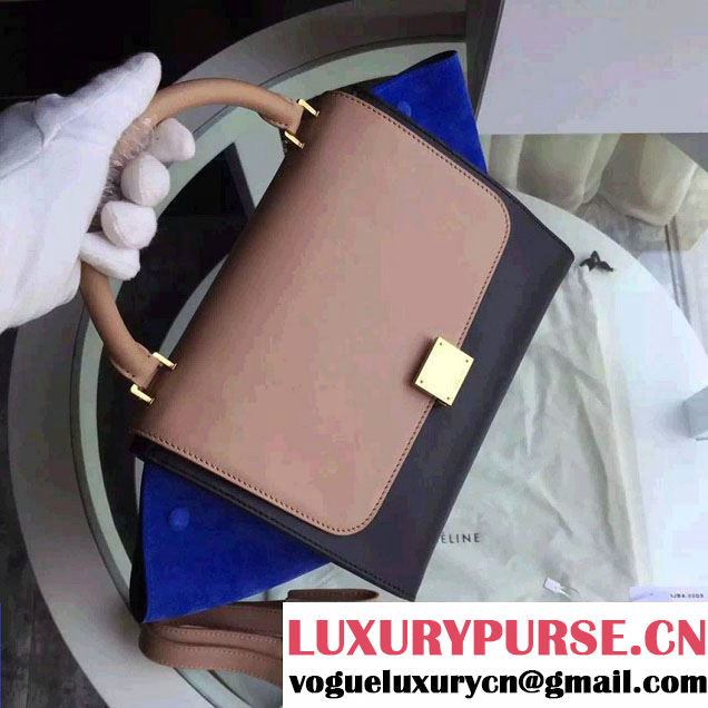 Celine Trapeze Small/Medium Tote Bag in Original Calfskin Leather Nude/Black/Blue