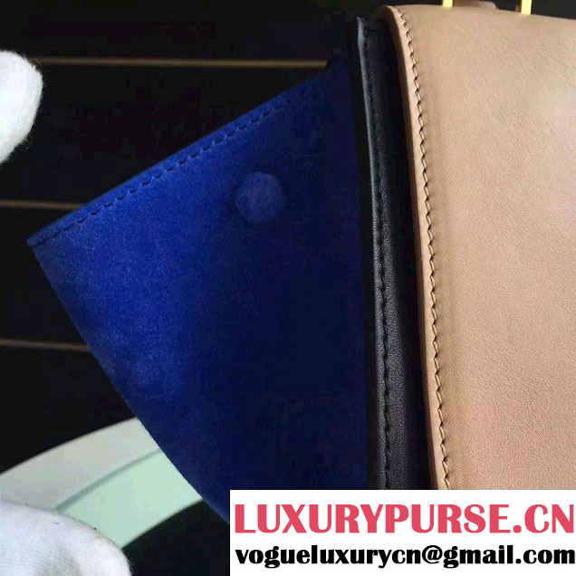 Celine Trapeze Small/Medium Tote Bag in Original Calfskin Leather Nude/Black/Blue