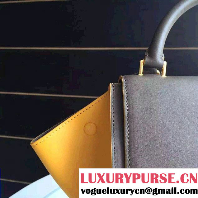 Celine Trapeze Small/Medium Tote Bag in Original Calfskin Leather Iron Gray/Yellow