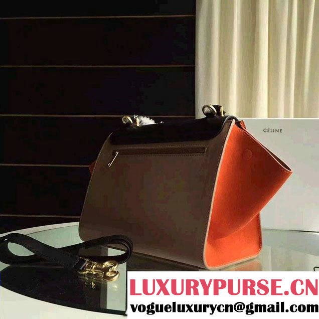 Celine Trapeze Small/Medium Tote Bag in Original Calfskin Leather Black/Nude/Orange