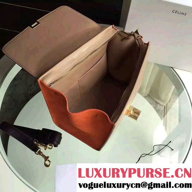 Celine Trapeze Small/Medium Tote Bag in Original Calfskin Leather Black/Nude/Orange