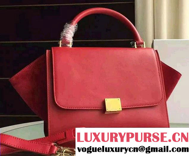 Celine Trapeze Small/Medium Tote Bag in Original Calfskin Leather Red