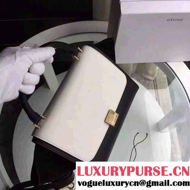Celine Trapeze Small/Medium Tote Bag in Original Calfskin Leather White/Black