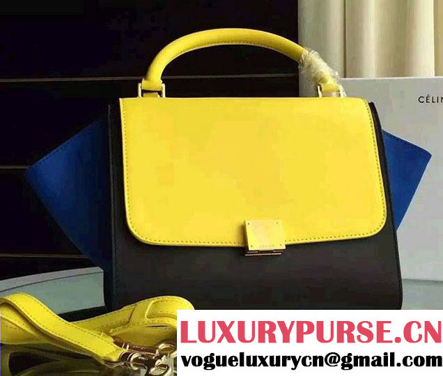 Celine Trapeze Small/Medium Tote Bag in Original Calfskin Leather Yellow/Black/Blue