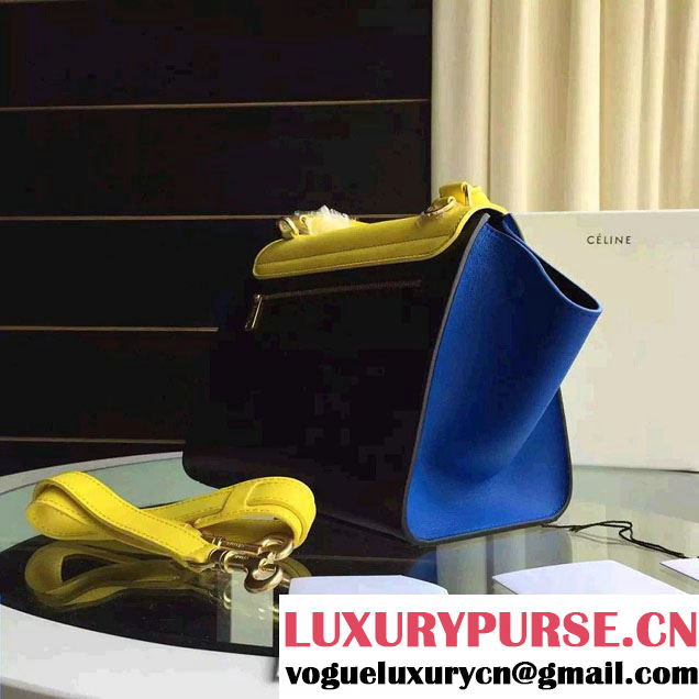 Celine Trapeze Small/Medium Tote Bag in Original Calfskin Leather Yellow/Black/Blue