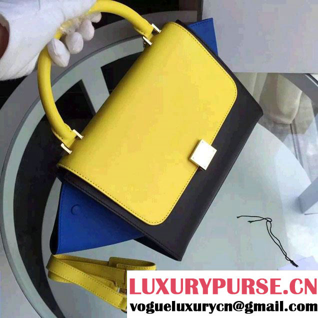 Celine Trapeze Small/Medium Tote Bag in Original Calfskin Leather Yellow/Black/Blue