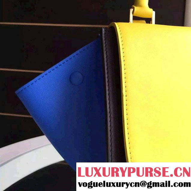 Celine Trapeze Small/Medium Tote Bag in Original Calfskin Leather Yellow/Black/Blue