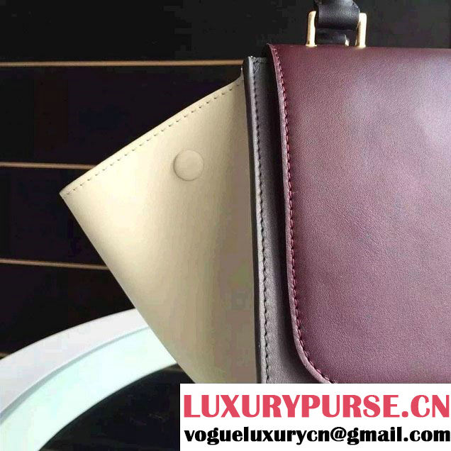 Celine Trapeze Small/Medium Tote Bag in Original Calfskin Leather Burgundy/Iron Gray/Creamy