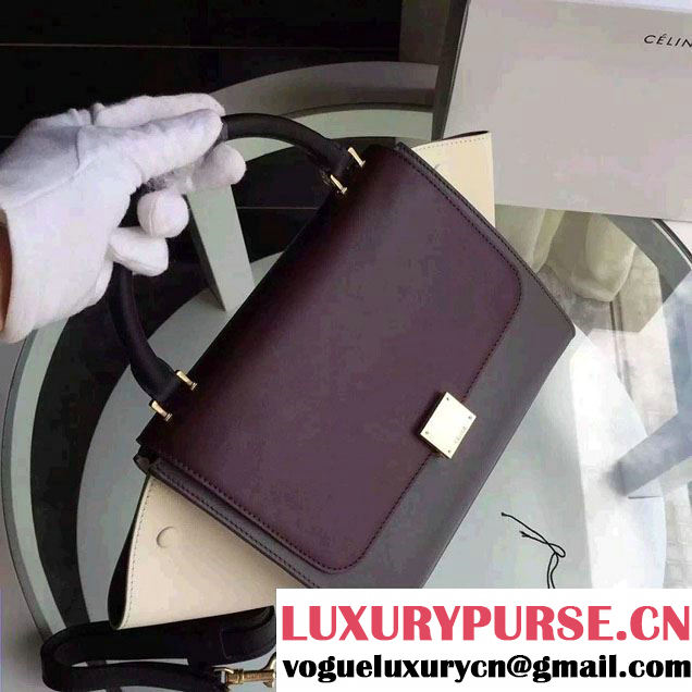 Celine Trapeze Small/Medium Tote Bag in Original Calfskin Leather Burgundy/Iron Gray/Creamy