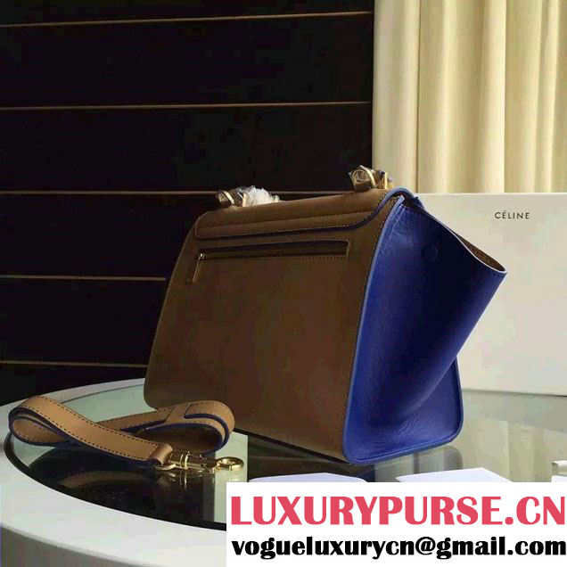 Celine Trapeze Small/Medium Tote Bag in Original Calfskin Leather Apricot/Blue