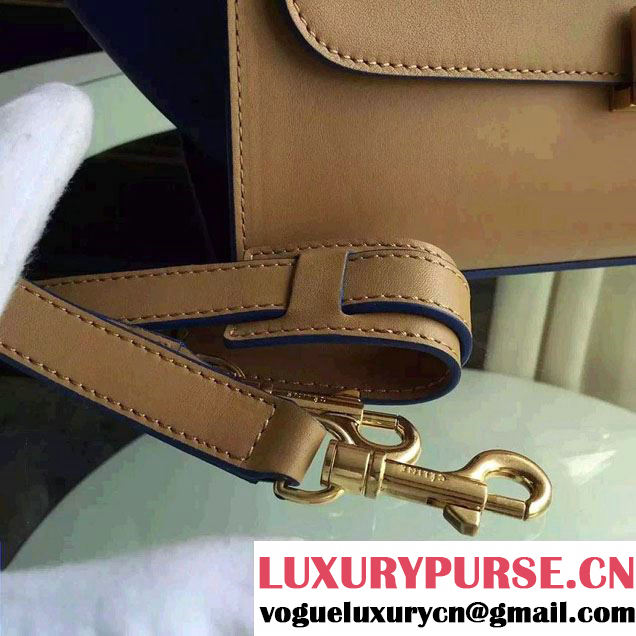 Celine Trapeze Small/Medium Tote Bag in Original Calfskin Leather Apricot/Blue
