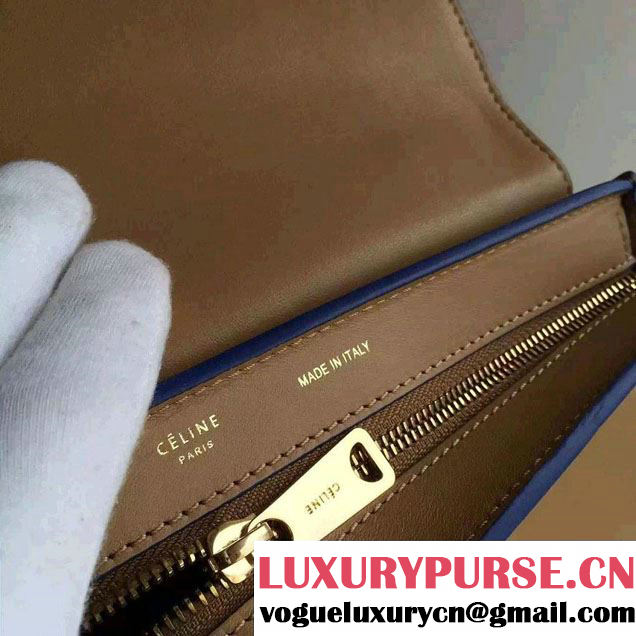 Celine Trapeze Small/Medium Tote Bag in Original Calfskin Leather Apricot/Blue