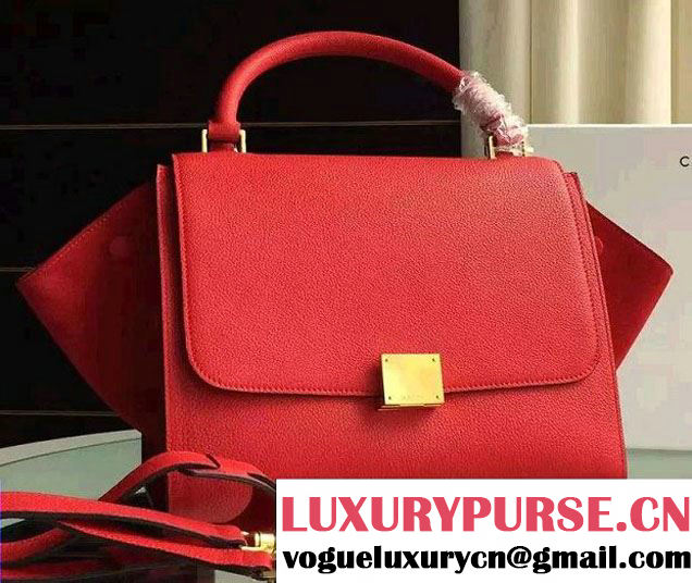 Celine Trapeze Small/Medium Tote Bag in Original Grained Leather Red