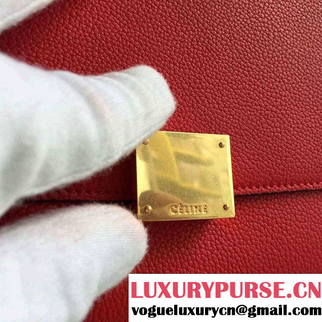 Celine Trapeze Small/Medium Tote Bag in Original Grained Leather Red