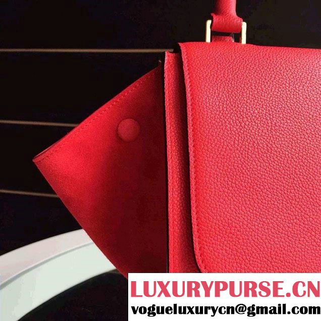Celine Trapeze Small/Medium Tote Bag in Original Grained Leather Red