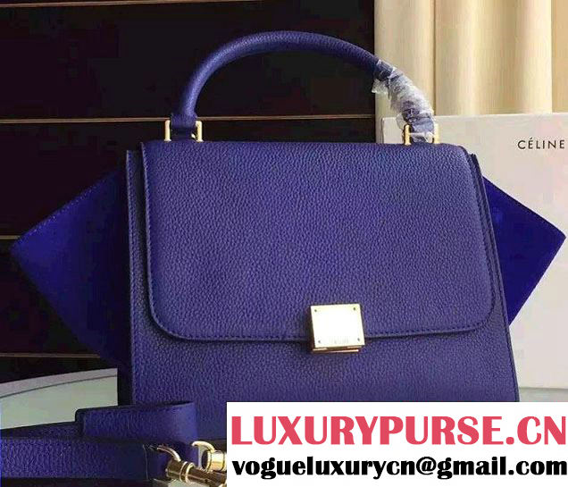 Celine Trapeze Small/Medium Tote Bag in Original Grained Leather Blue