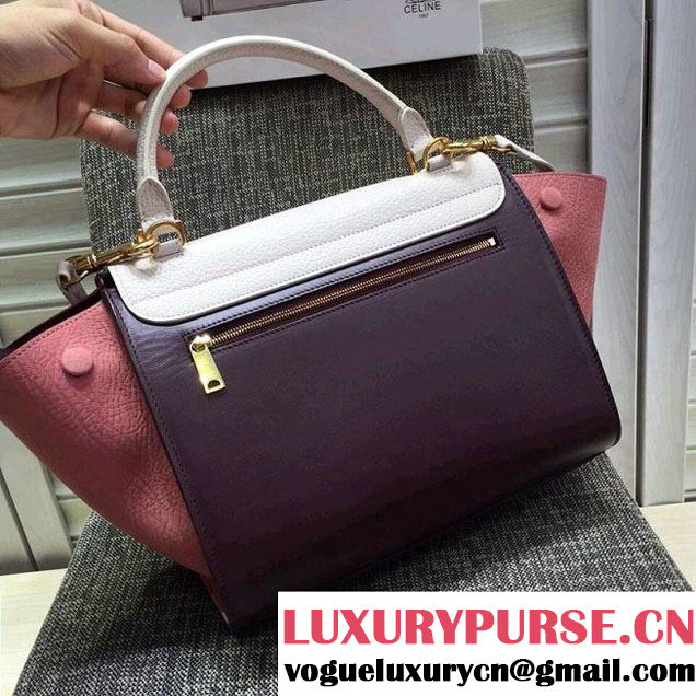 Celine Trapeze Small/Medium Tote Bag in Original Leather Grained White/Burgundy/Crinkle Brick 2016