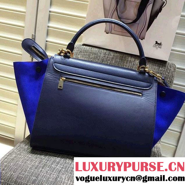 Celine Trapeze Small/Medium Tote Bag in Original Leather Grained/Black/Suede Blue 2016