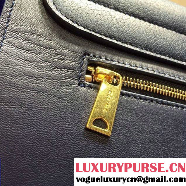 Celine Trapeze Small/Medium Tote Bag in Original Leather Grained/Black/Suede Blue 2016