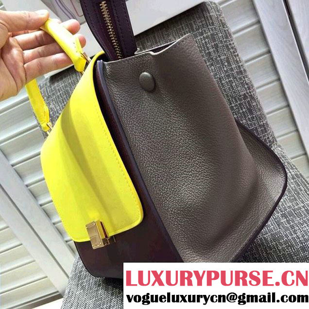 Celine Trapeze Small/Medium Tote Bag in Original Leather Yellow/Burgundy/Grained Gray 2016