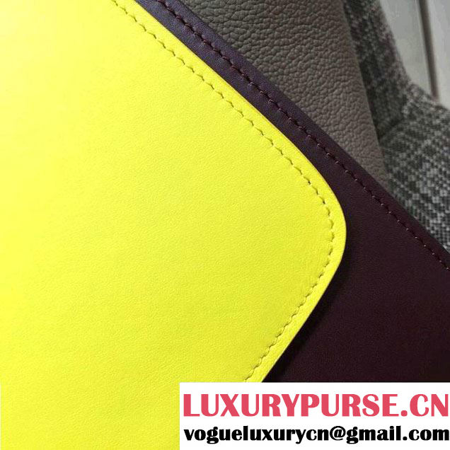 Celine Trapeze Small/Medium Tote Bag in Original Leather Yellow/Burgundy/Grained Gray 2016