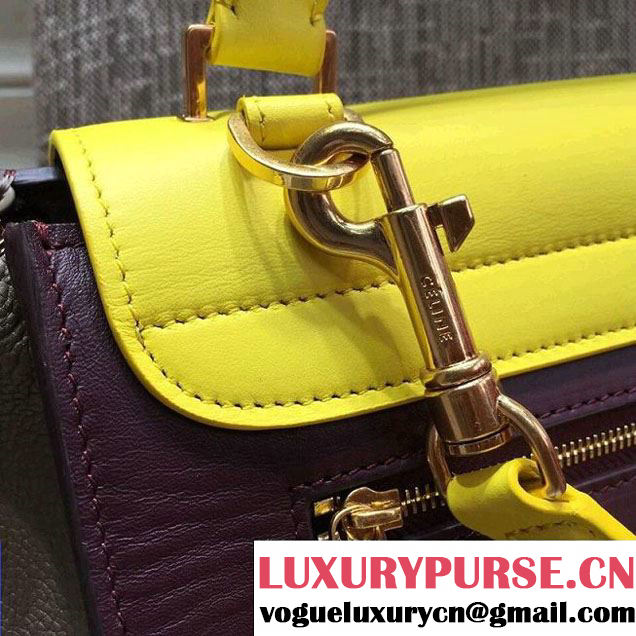 Celine Trapeze Small/Medium Tote Bag in Original Leather Yellow/Burgundy/Grained Gray 2016
