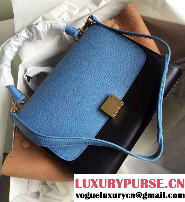 Celine Trapeze Small/Medium Tote Bag in Original Leather Grained Ice Blue/Black/Crinkle Apricot 2016