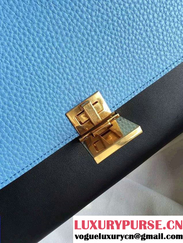 Celine Trapeze Small/Medium Tote Bag in Original Leather Grained Ice Blue/Black/Crinkle Apricot 2016