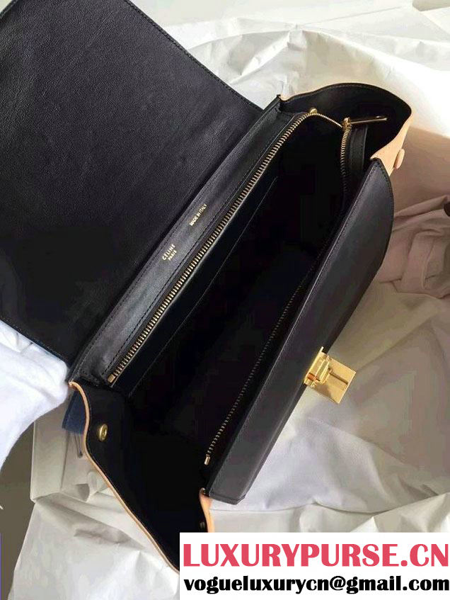 Celine Trapeze Small/Medium Tote Bag in Original Leather Grained Ice Blue/Black/Crinkle Apricot 2016
