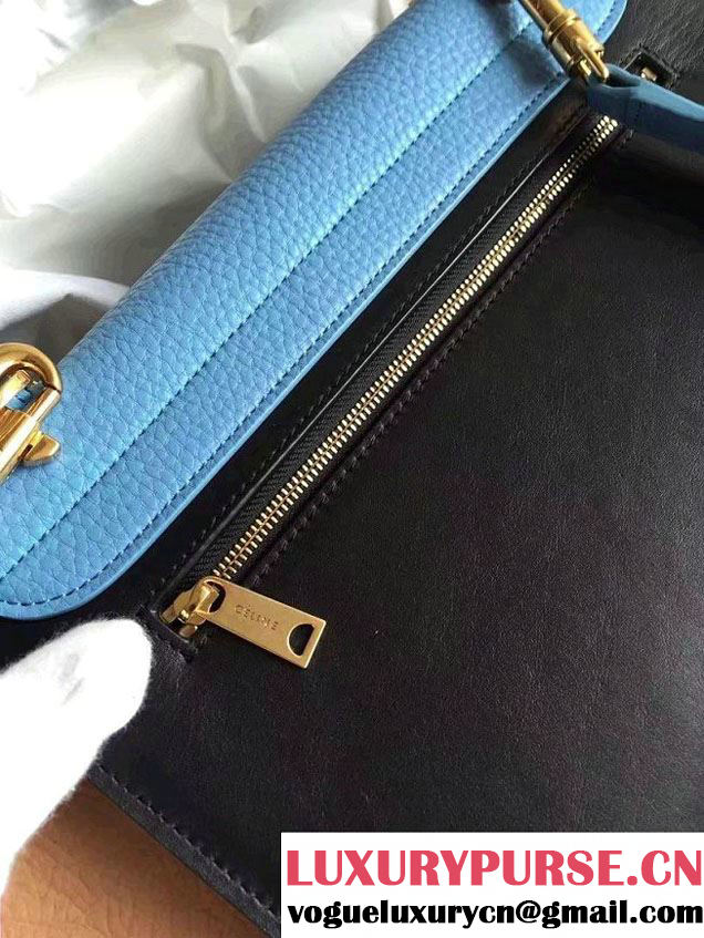 Celine Trapeze Small/Medium Tote Bag in Original Leather Grained Ice Blue/Black/Crinkle Apricot 2016
