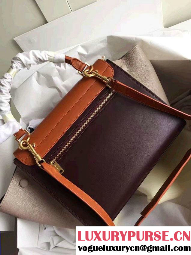 Celine Trapeze Small/Medium Tote Bag in Original Leather Khaki/Burgundy/Grained Beige 2016