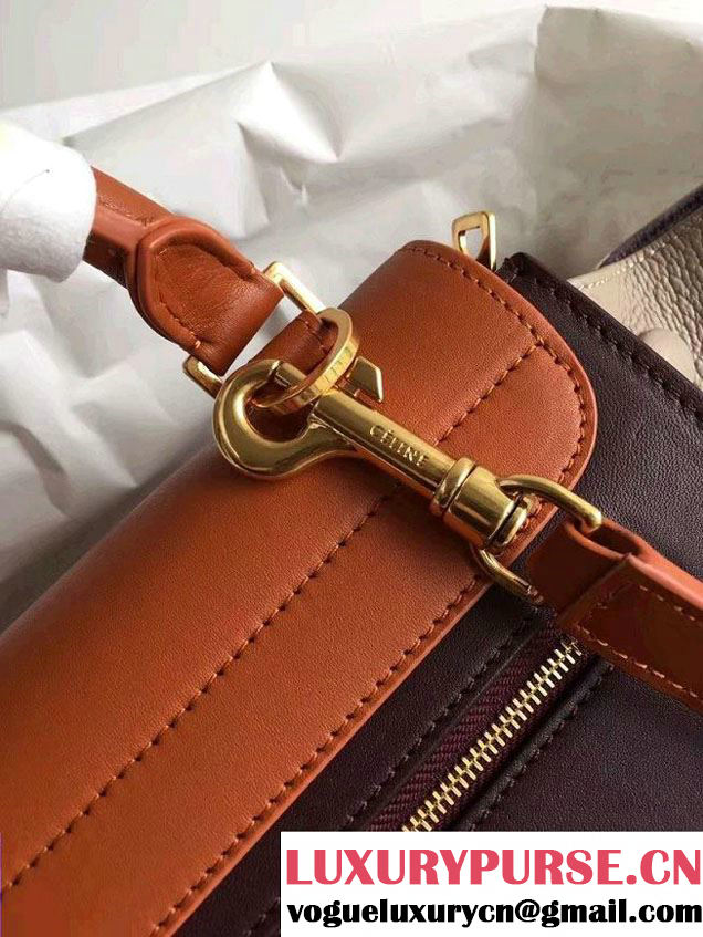 Celine Trapeze Small/Medium Tote Bag in Original Leather Khaki/Burgundy/Grained Beige 2016